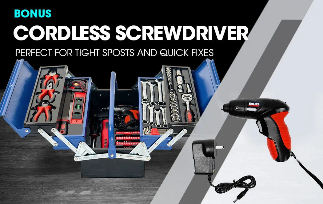 118pc Tool Kit Box Set with Metal Spanner Organizer, Household Toolbox, and Socket