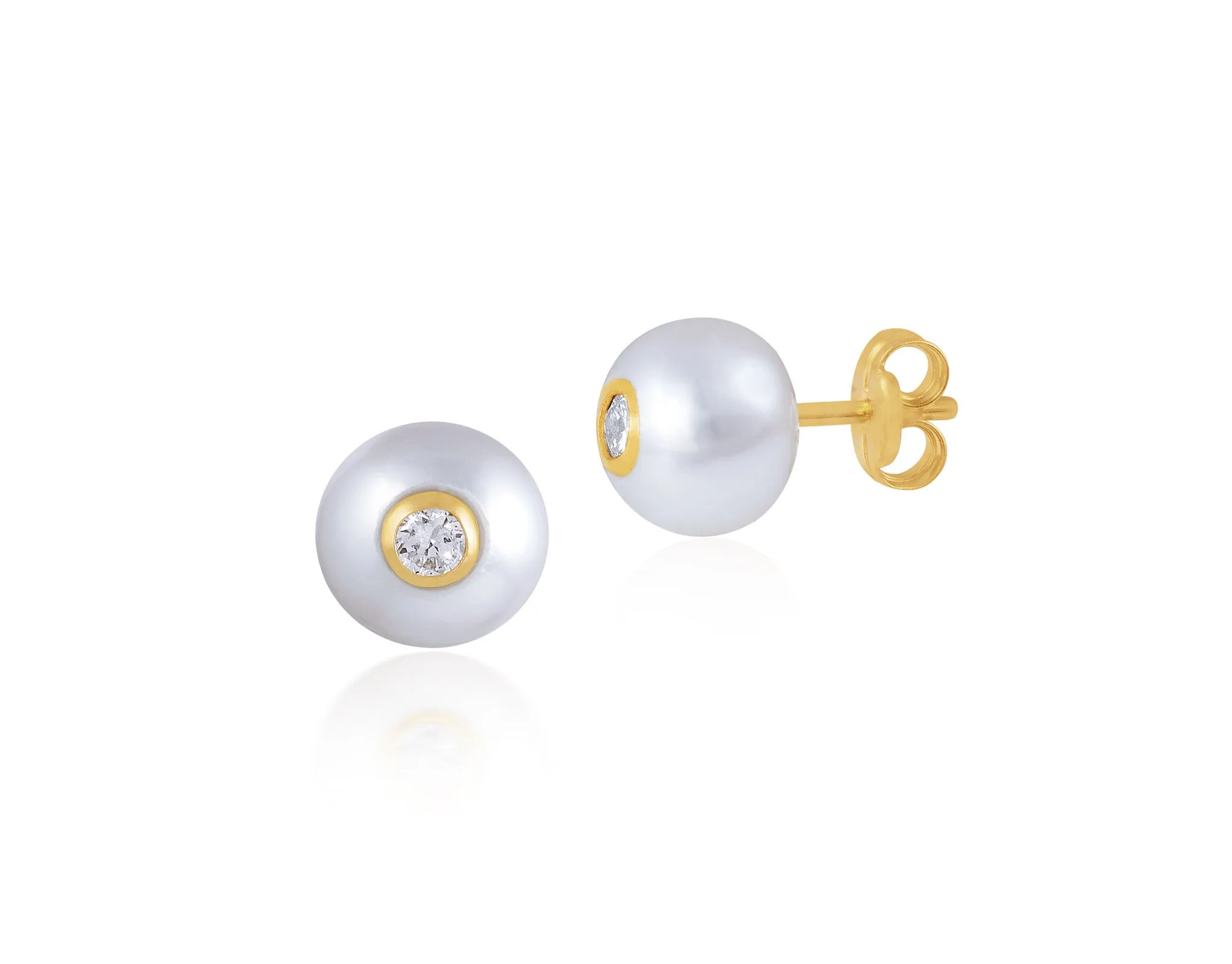 18K Gold Classic Pearl Sparkler Earrings <br> Bows & Ties Collection