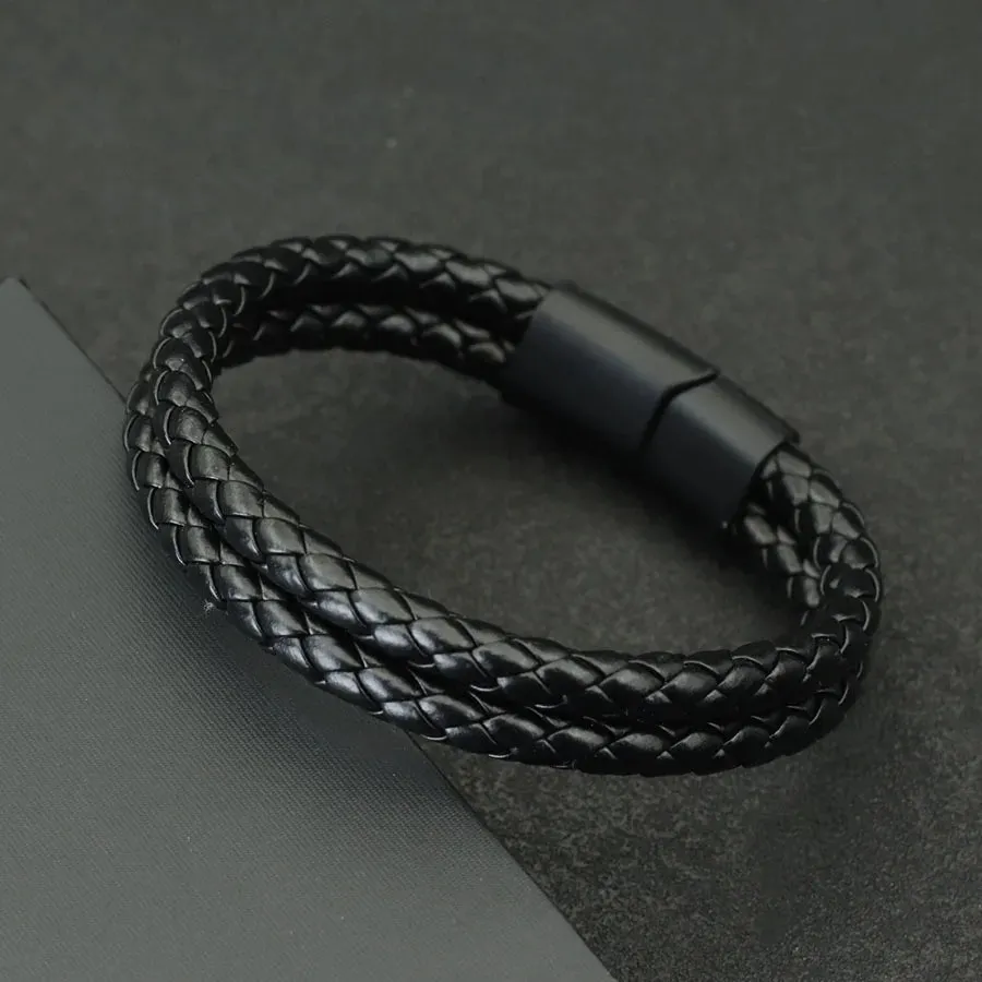 2024 Hiphop Mens Leather Bracelet Bangle Bilayer Detachable Magnet Buckle Leisure Pulseira Accessories Hombre Gift For Boyfriend
