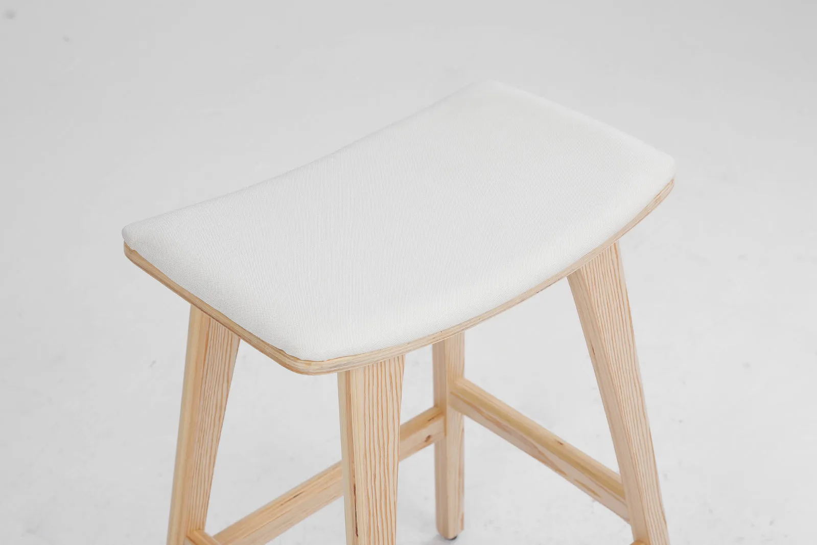 2X Wooden Bar Stool | Padded Fabric Dining Chair | Kanso | 65cm | Beige