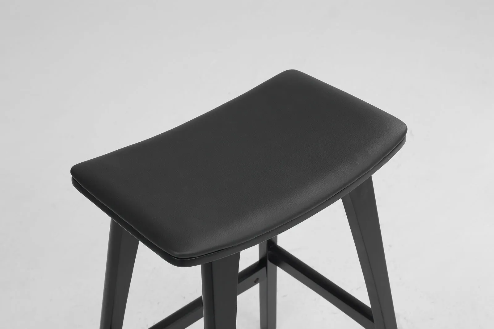 2X Wooden Bar Stool | Padded PU Leather Dining Chair | Kanso | 65cm | Black