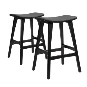 2X Wooden Bar Stool | Padded PU Leather Dining Chair | Kanso | 65cm | Black