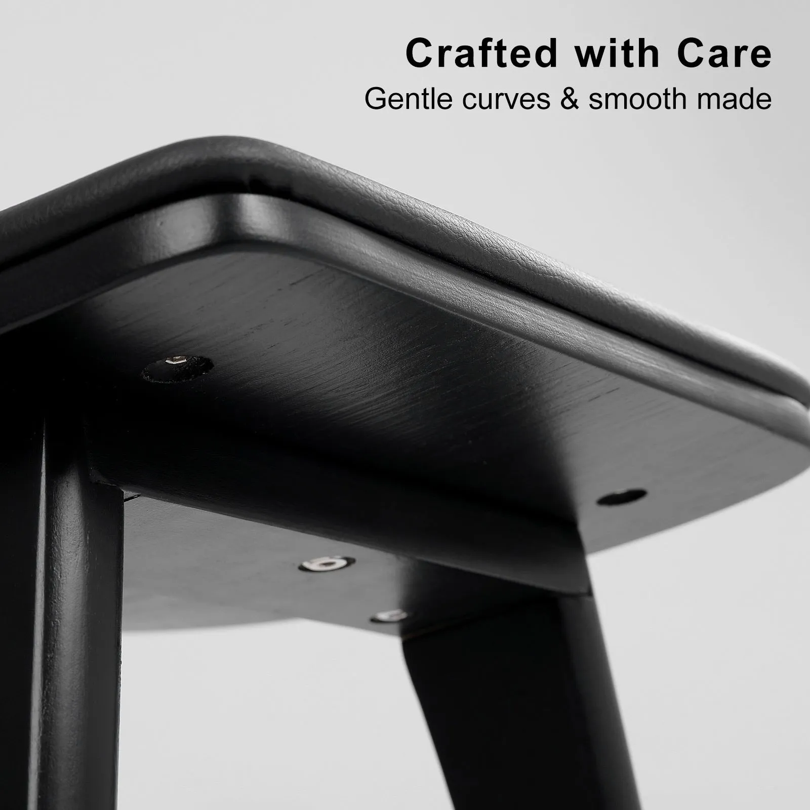 2X Wooden Bar Stool | Padded PU Leather Dining Chair | Kanso | 65cm | Black