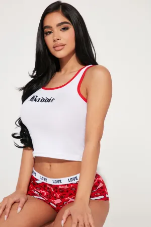 Baddie Beauty PJ Short Set - Red/White