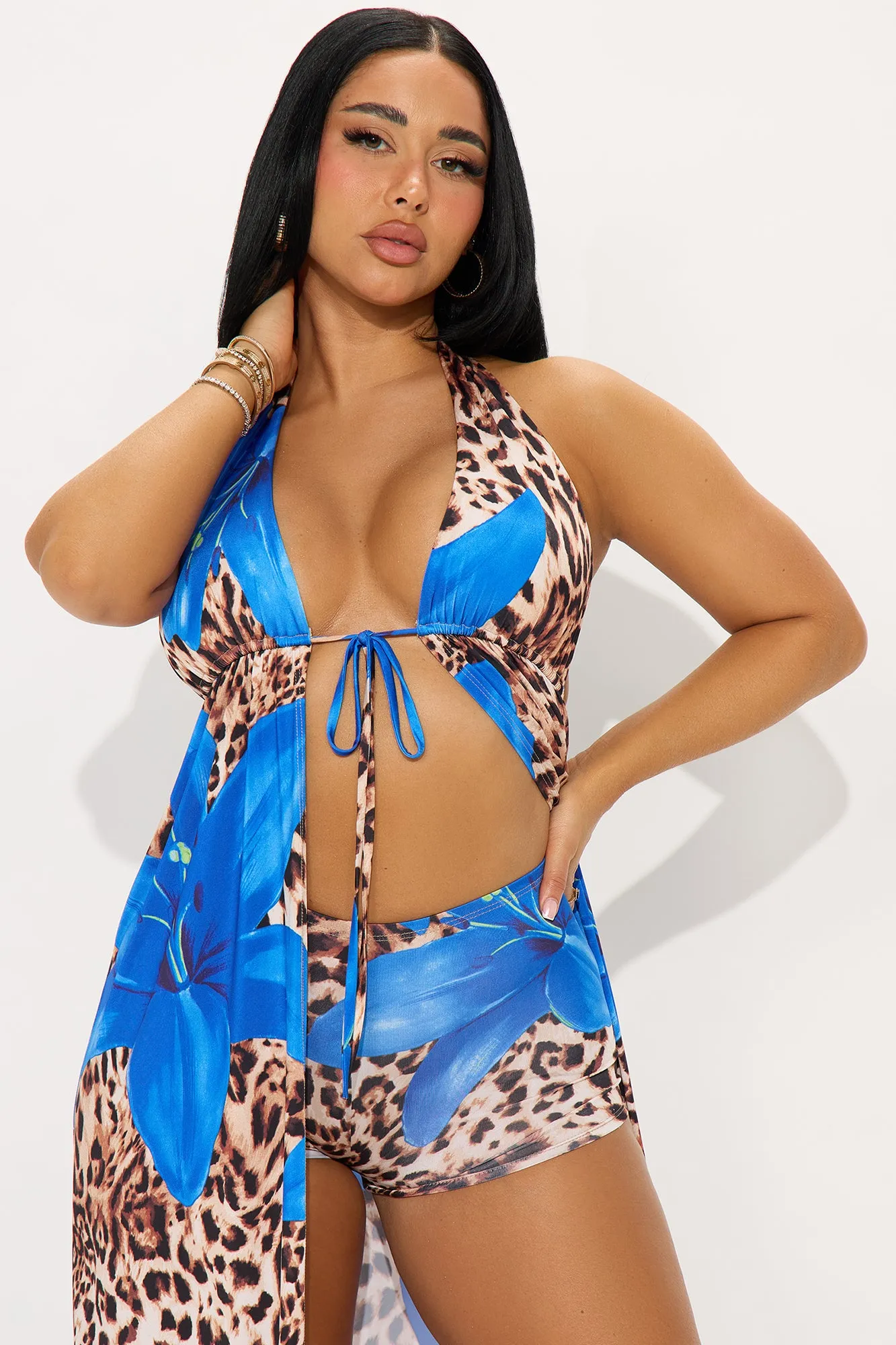 Beauty Of Nature Leopard Short Set - Blue/combo