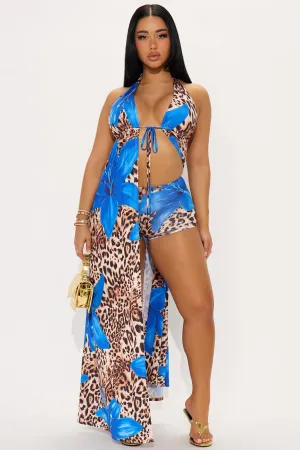 Beauty Of Nature Leopard Short Set - Blue/combo