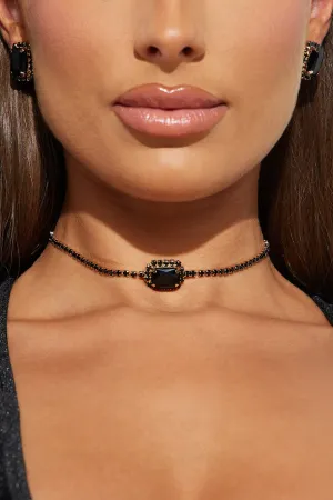 Beauty Queen Necklace and Earring Set - Gold/Black