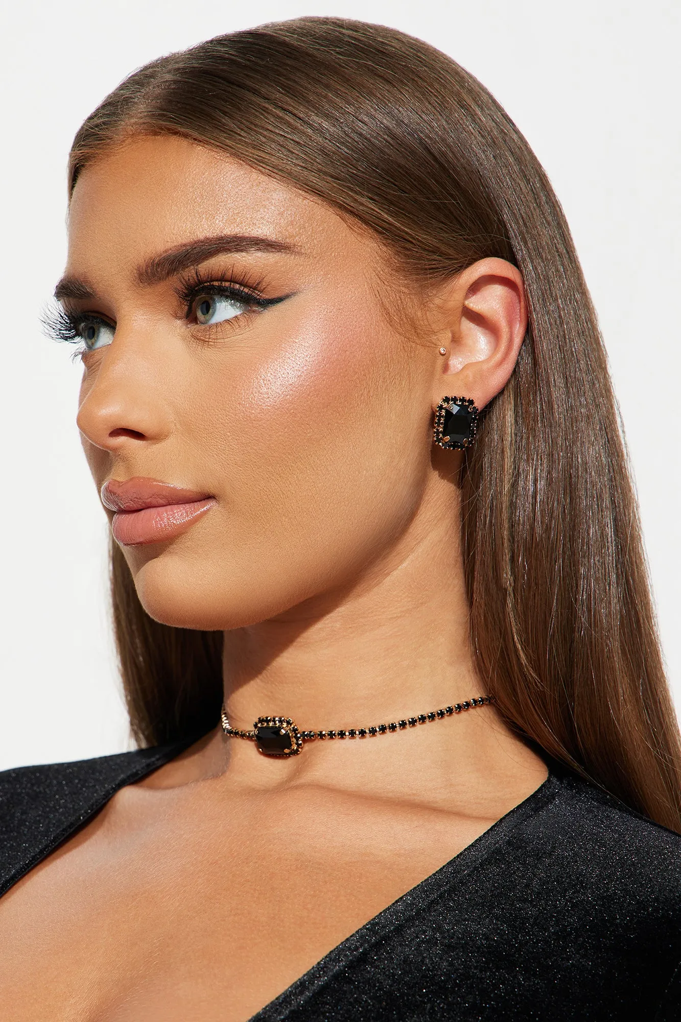 Beauty Queen Necklace and Earring Set - Gold/Black