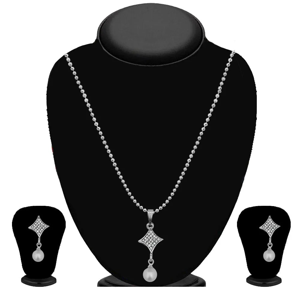 Bhavi Jewels Silver Plated Austrian Stone Pendant Set