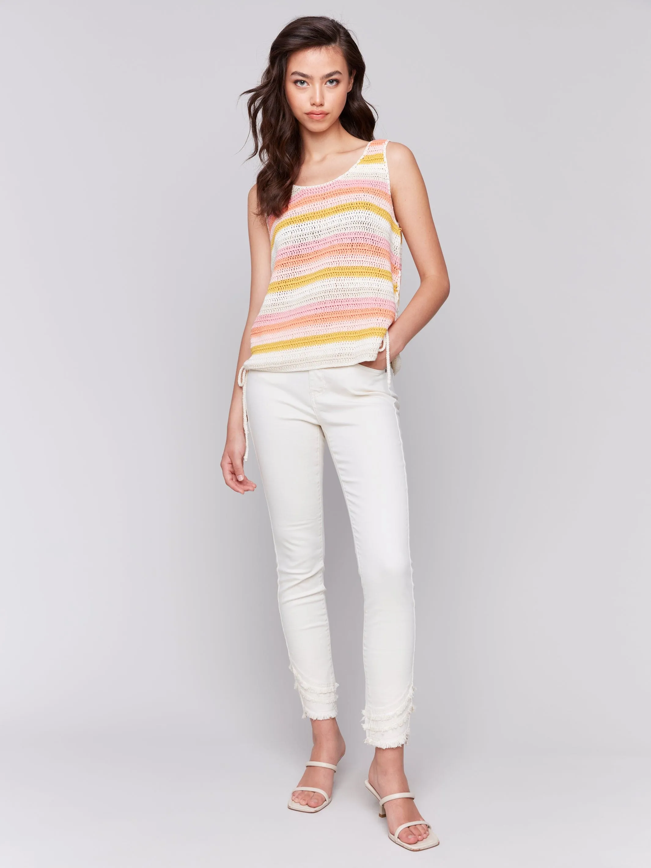 Charlie B Sleeveless Crochet Top With Side Ties - C2801