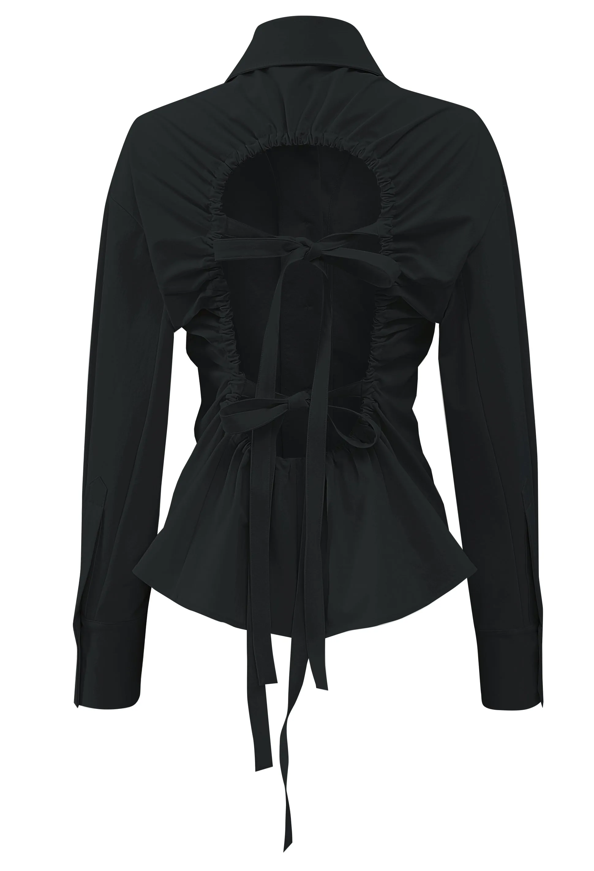 Cut out detail shirt with ties-Black