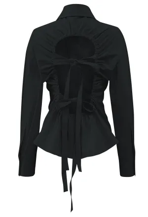 Cut out detail shirt with ties-Black