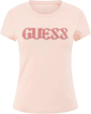 GUESS Women's Short Sleeve Eco Glitter Degrade Logo Tee