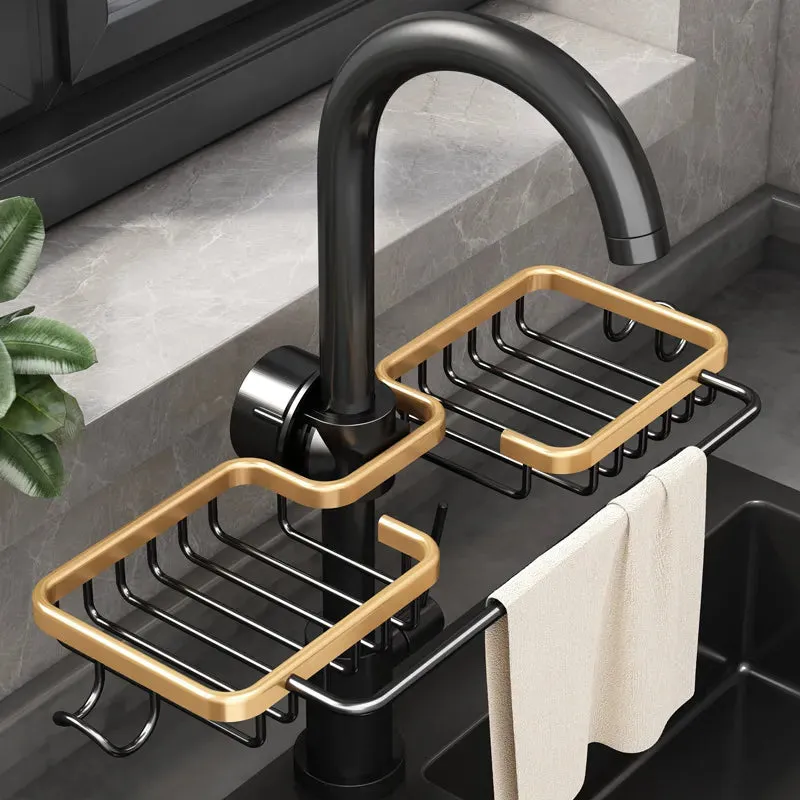 Kitchen Space Aluminum Sponge Storage Faucet Holder Sink Drain Rack
