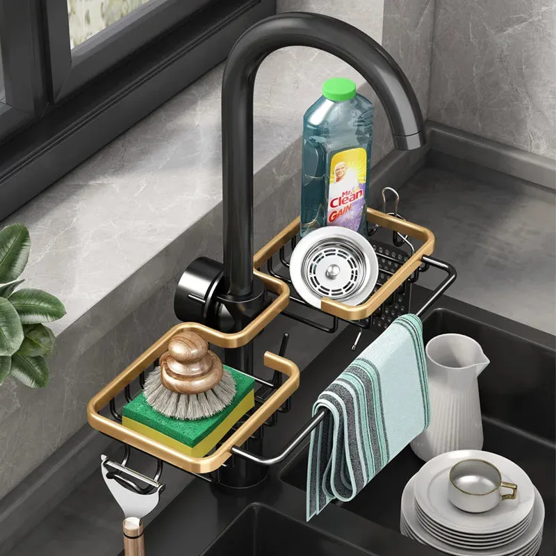 Kitchen Space Aluminum Sponge Storage Faucet Holder Sink Drain Rack