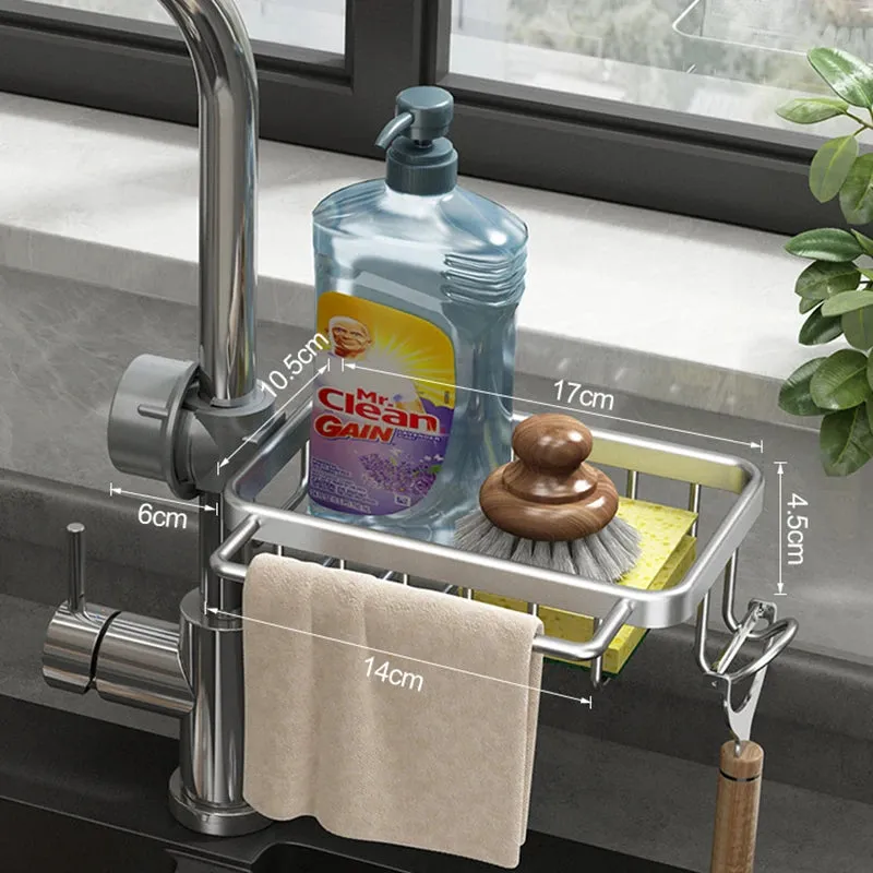 Kitchen Space Aluminum Sponge Storage Faucet Holder Sink Drain Rack
