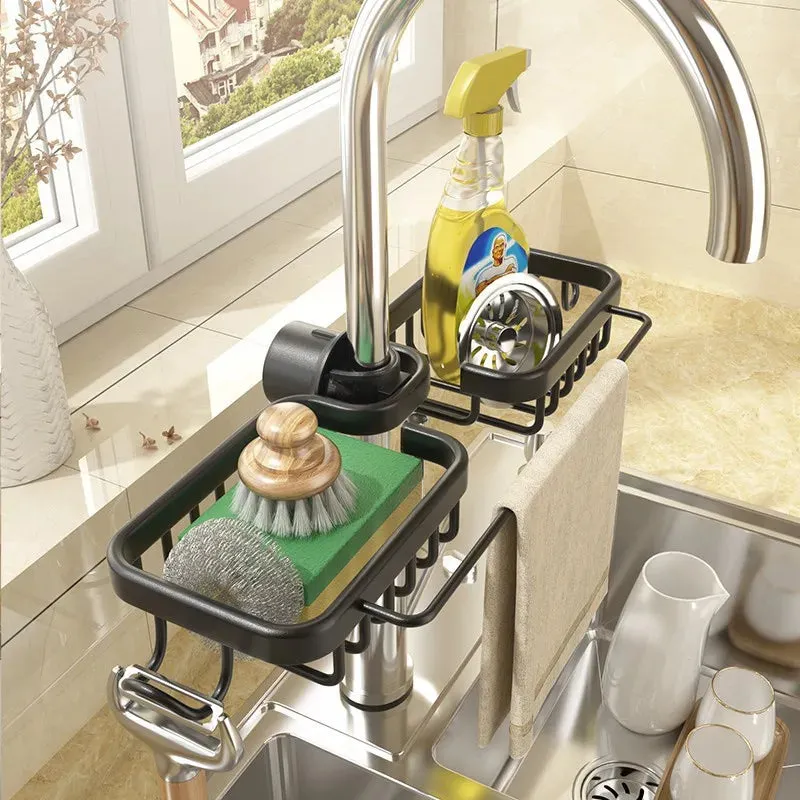 Kitchen Space Aluminum Sponge Storage Faucet Holder Sink Drain Rack