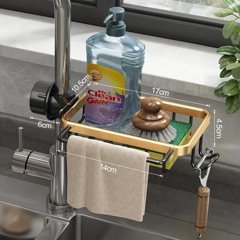 Kitchen Space Aluminum Sponge Storage Faucet Holder Sink Drain Rack