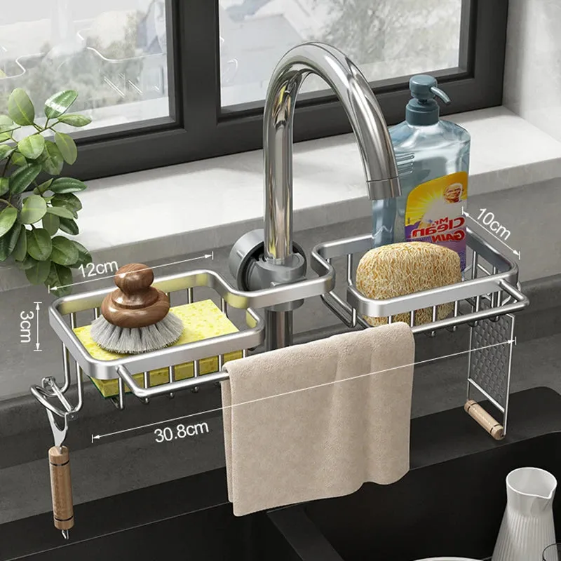 Kitchen Space Aluminum Sponge Storage Faucet Holder Sink Drain Rack