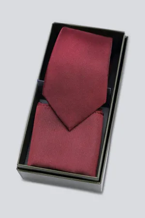 Maroon Luxury Tie with Pocket Square