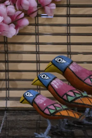 Neelkanth Handmade Wooden Birds Set Of 3 Multi