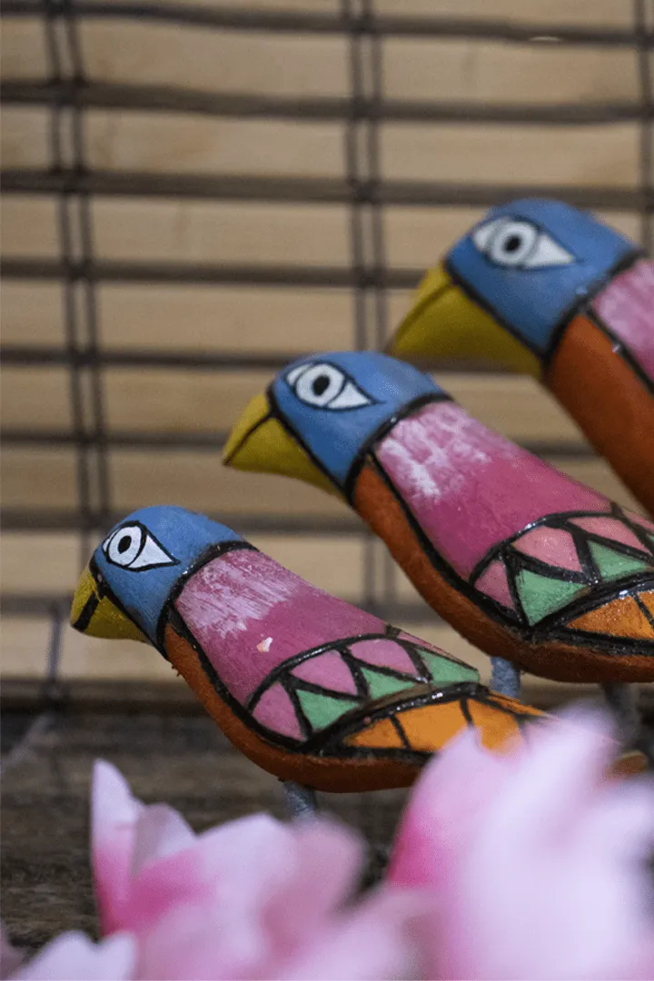 Neelkanth Handmade Wooden Birds Set Of 3 Multi