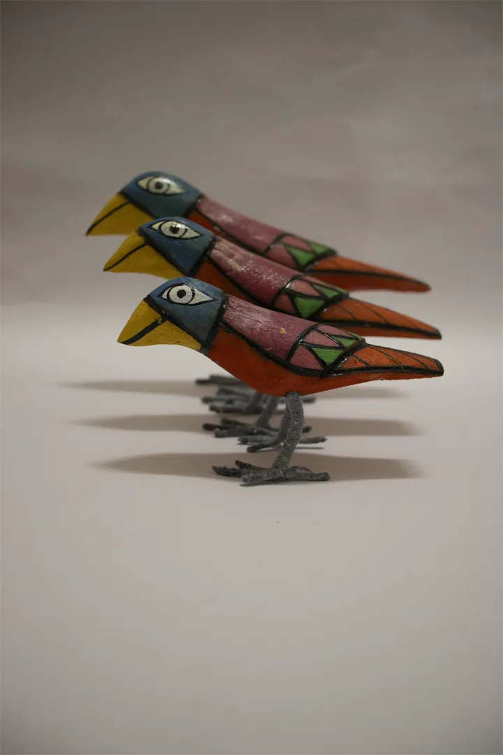 Neelkanth Handmade Wooden Birds Set Of 3 Multi