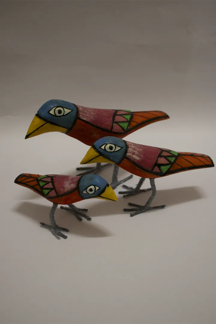 Neelkanth Handmade Wooden Birds Set Of 3 Multi