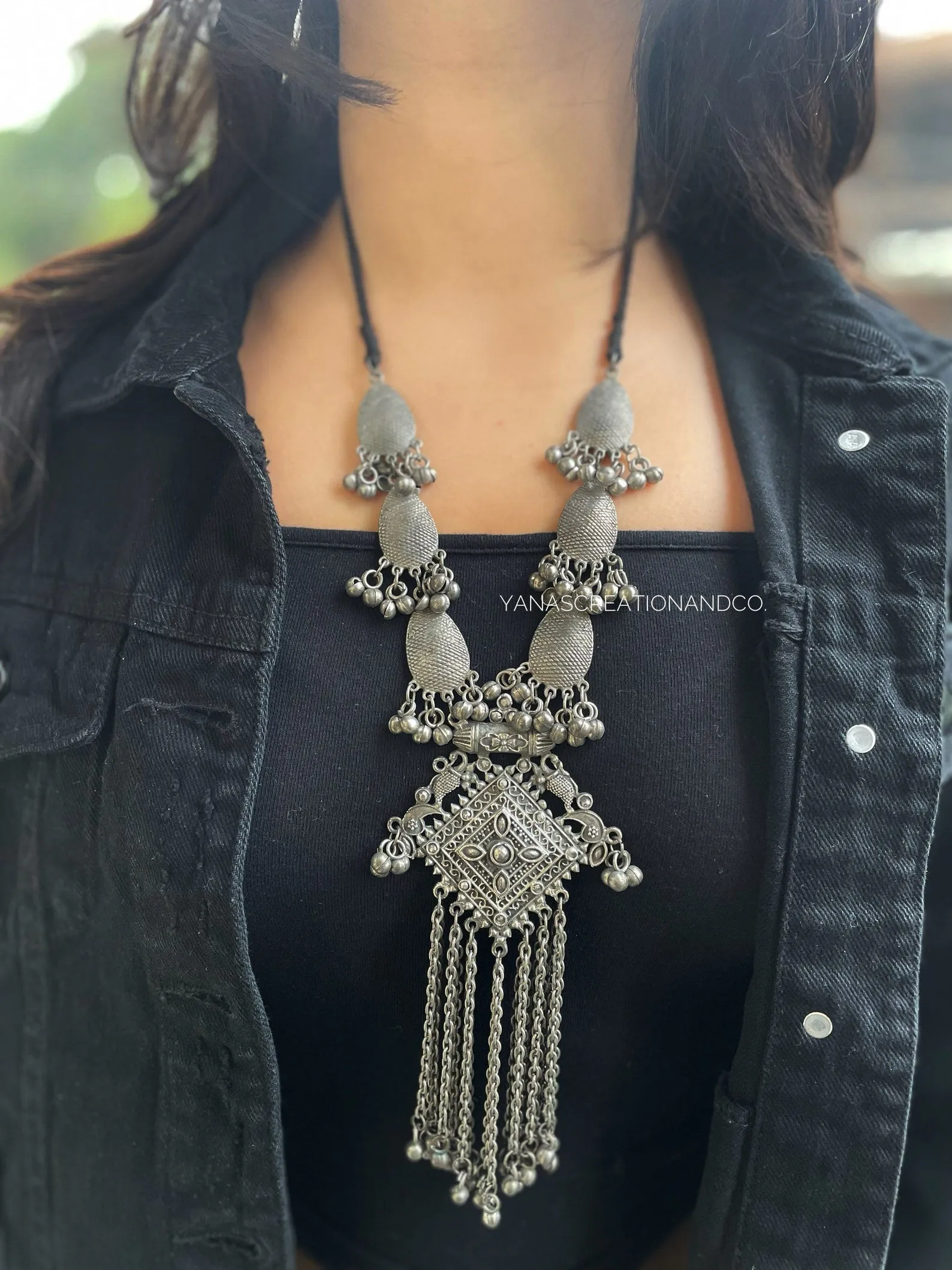 Oxidised black polish necklace and earrings
