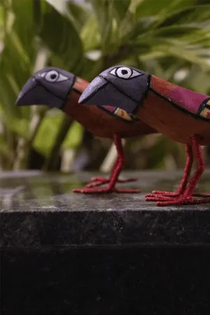 Pakhi Handmade Wooden Birds Set Of 2 Multi