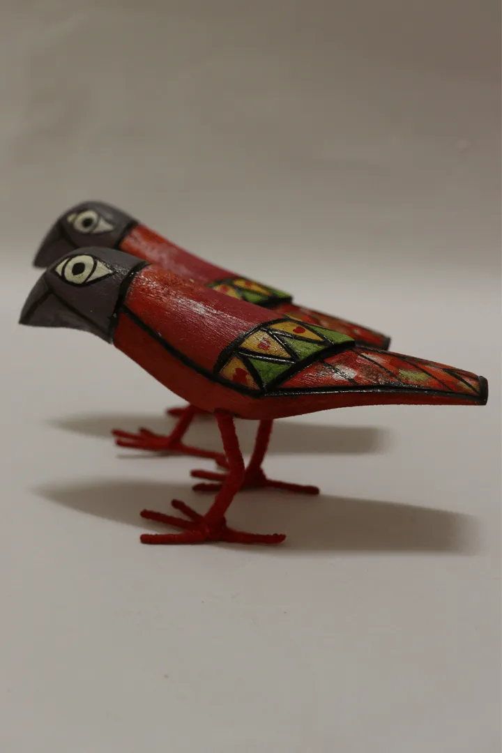 Pakhi Handmade Wooden Birds Set Of 2 Multi