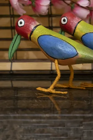 Papiha Handmade Wooden Birds Set Of 2 Multi