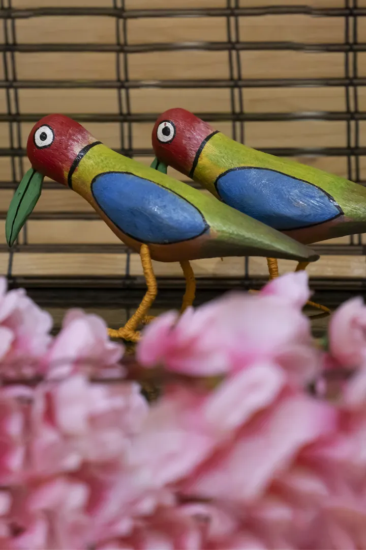 Papiha Handmade Wooden Birds Set Of 2 Multi