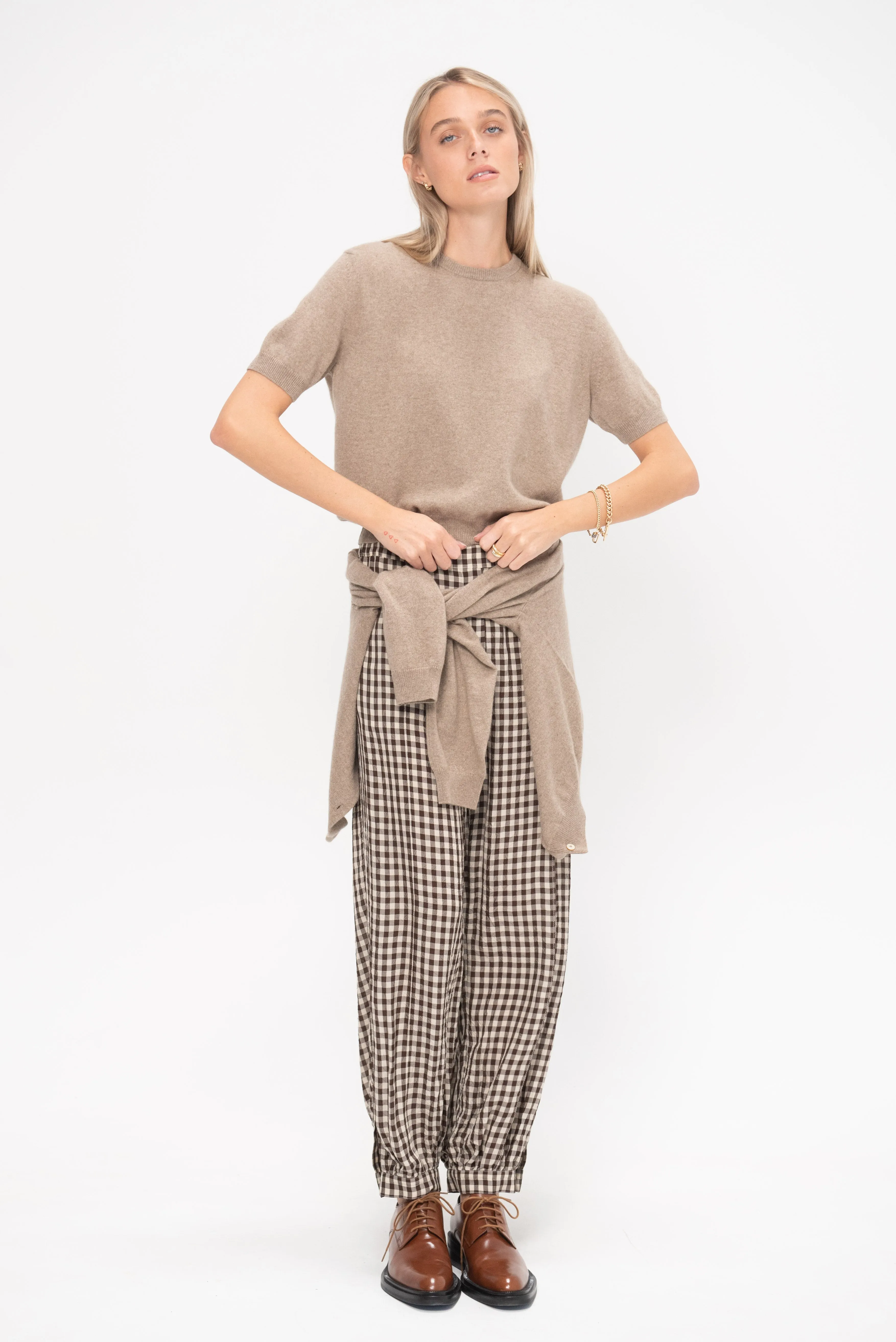 Pearl Cashmere Short Sleeved Crewneck, Latte