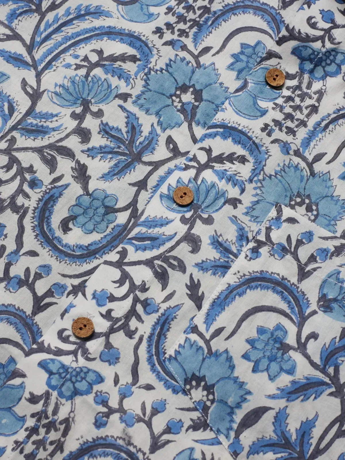 Pottery Handblock Printed Shirt Blue