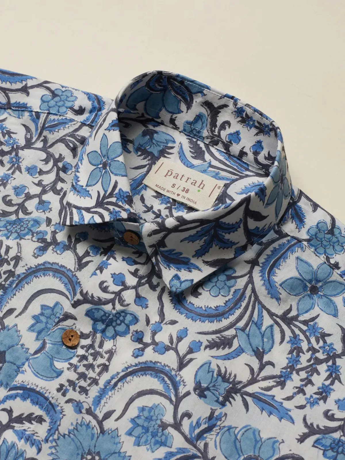 Pottery Handblock Printed Shirt Blue