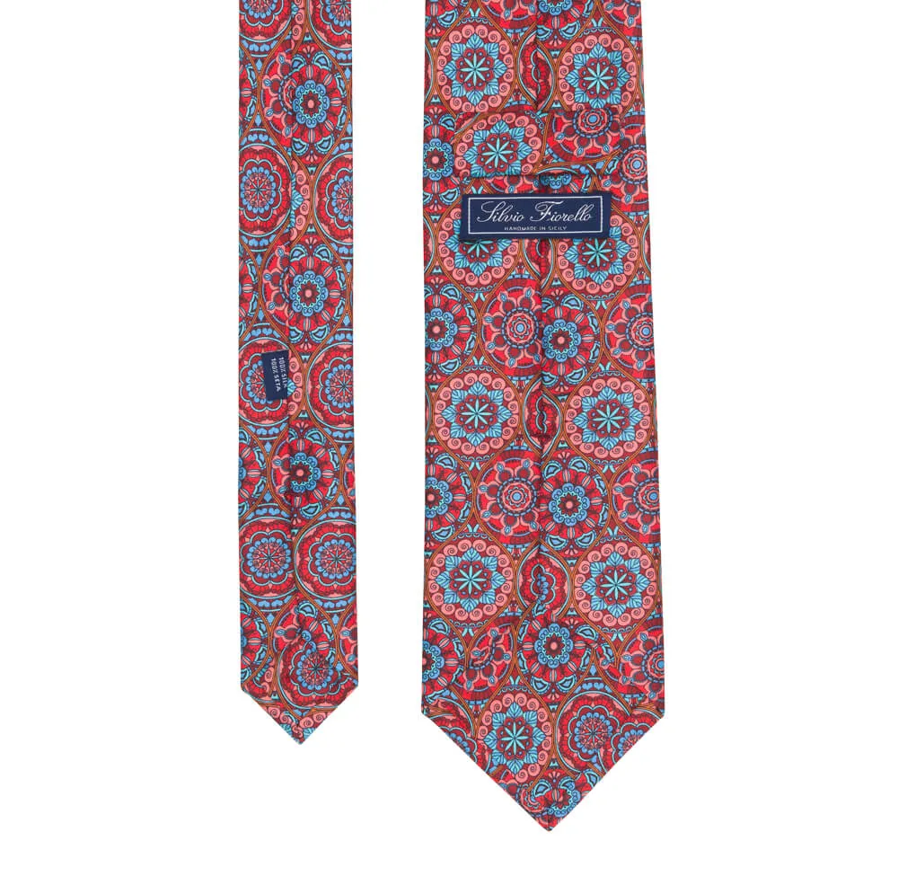 Red and Light Blue Chartres Cathedral Duchesse Silk Tie
