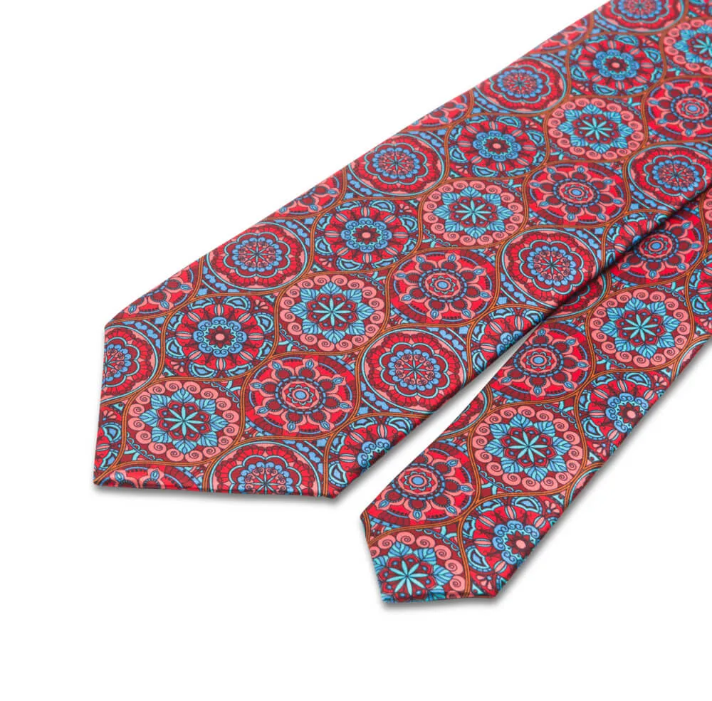 Red and Light Blue Chartres Cathedral Duchesse Silk Tie