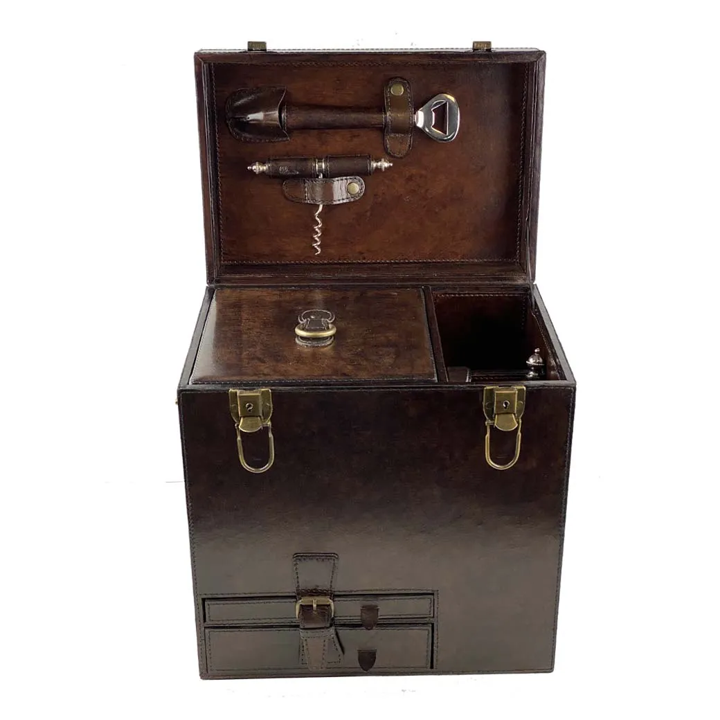 Ricci Argentieri Leather Bar Box with Tools